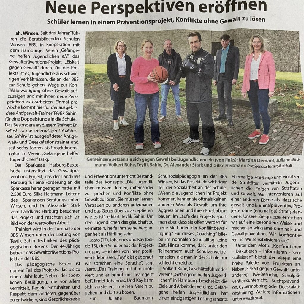 Sparkasse Harburg-Buxtehude unterstützt GhJ - Zeitungartikel